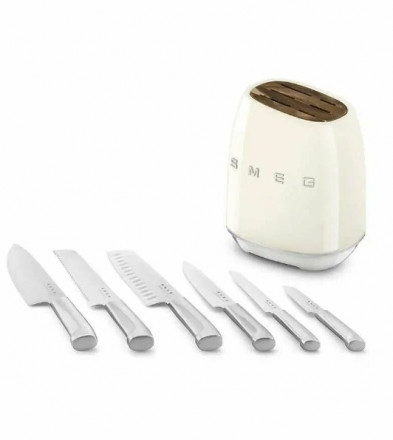Smeg Набор кухонных ножей из нержавеющей стали, 7 предметов, с подставкой Белого цвета