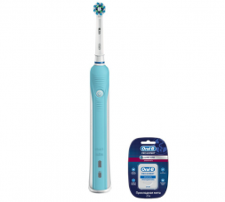 Электрическая зубная щетка Oral-B Pro 520 Cross Action + зубная нить Pro-Expert, белый/голубой