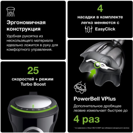 Блендер Braun MQ55236MBK, погружной, мощность 1000Вт, 25 скоростных режимов